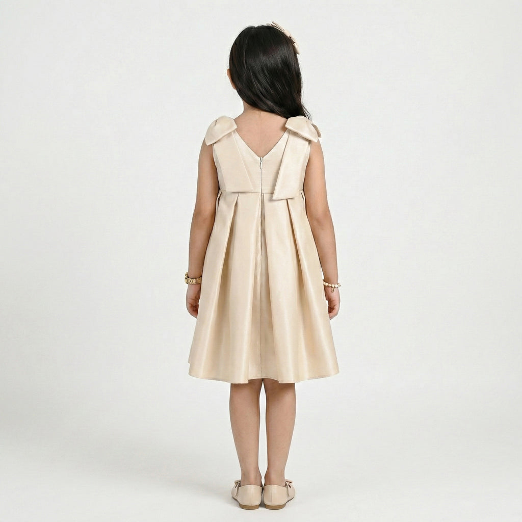 Girls' Sophisticated Satin Formal Dress with Structural Bow Details