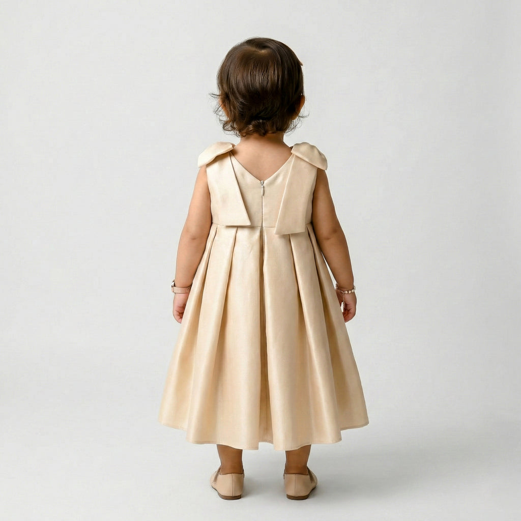 Girls' Satin Bow-Shoulder Party Dress