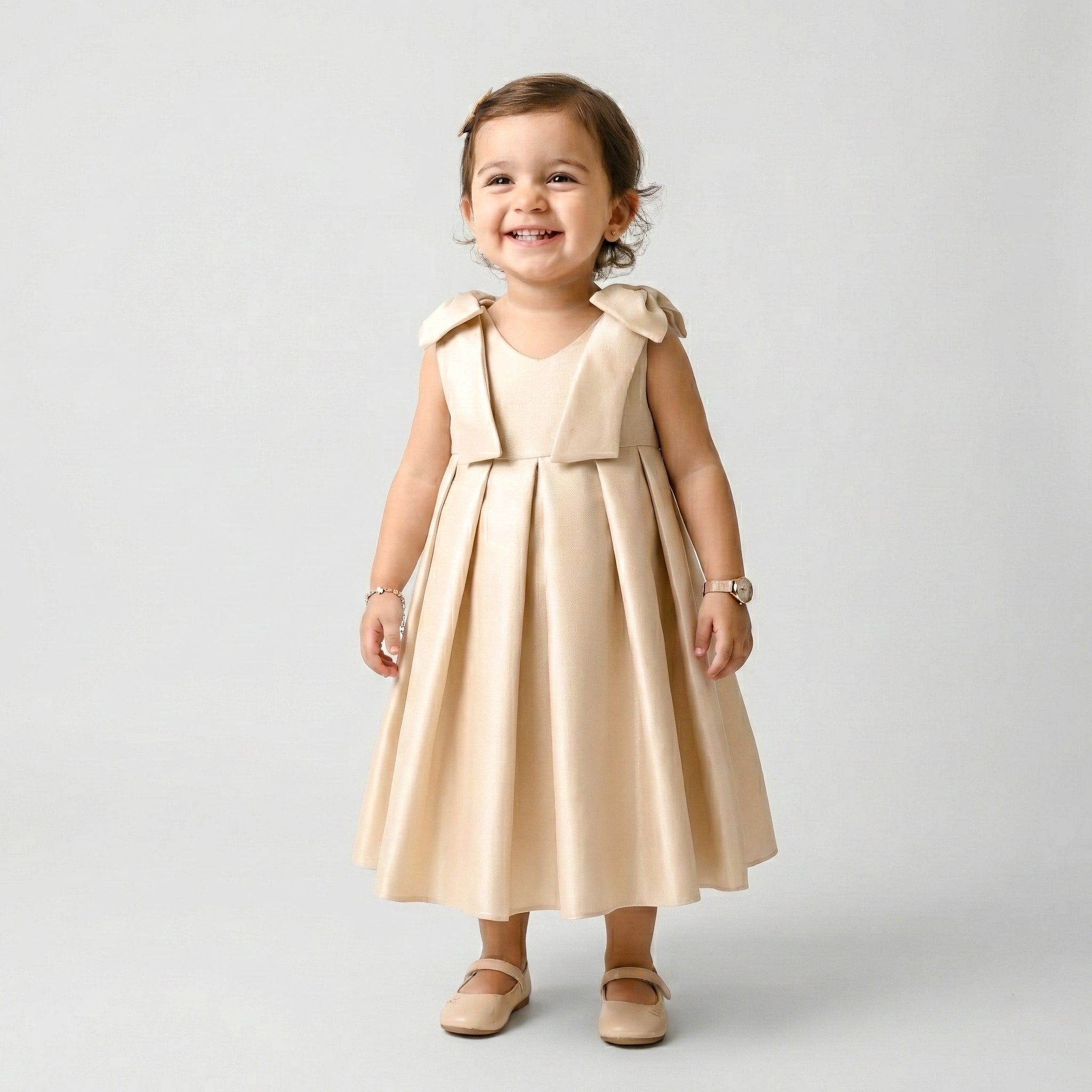 Girls' Satin Bow-Shoulder Party Dress