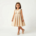 Girls' Pleated Satin Gala Dress with Elegant Shoulder Bows