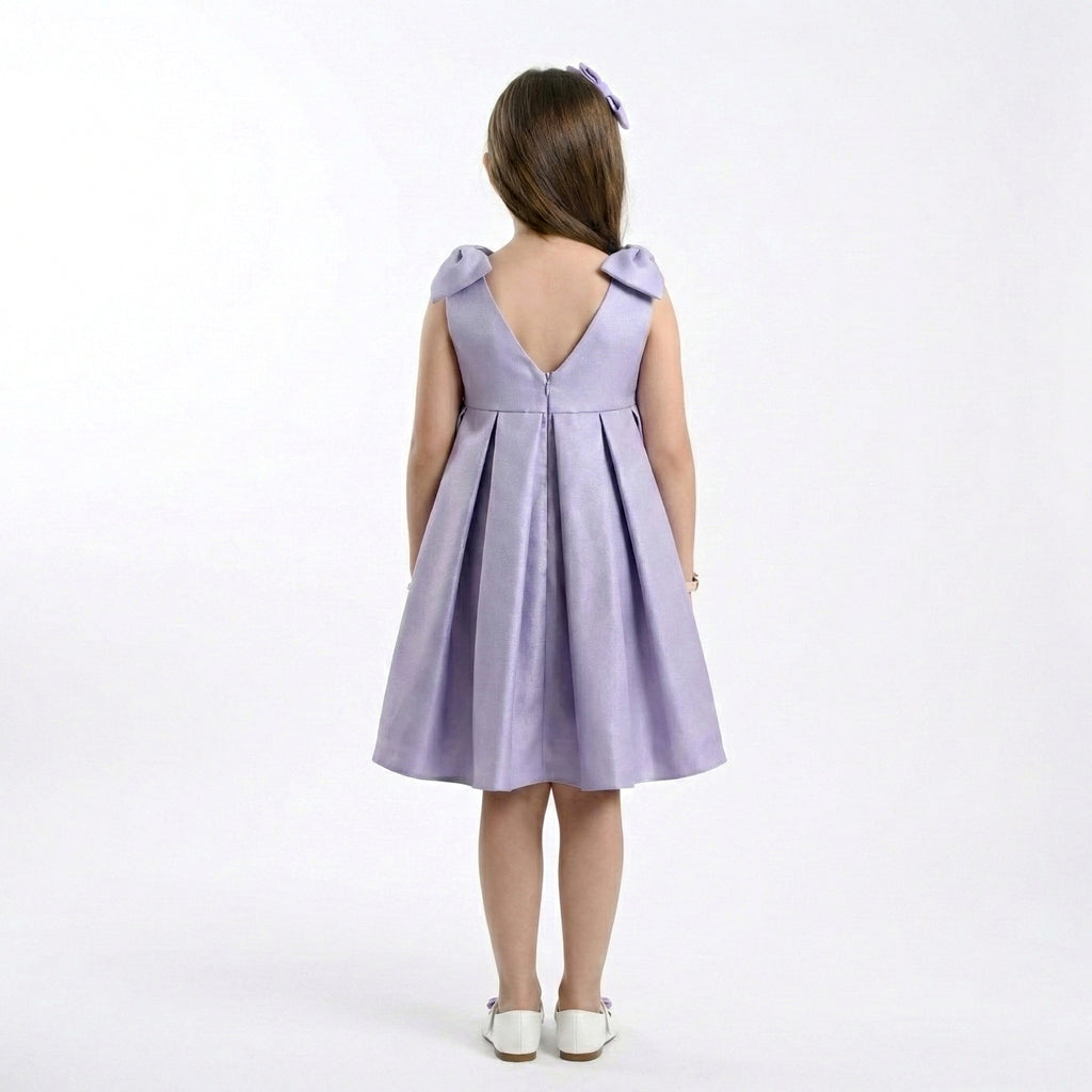 Girls' Sophisticated Satin Gala Dress with Structural Bow Details