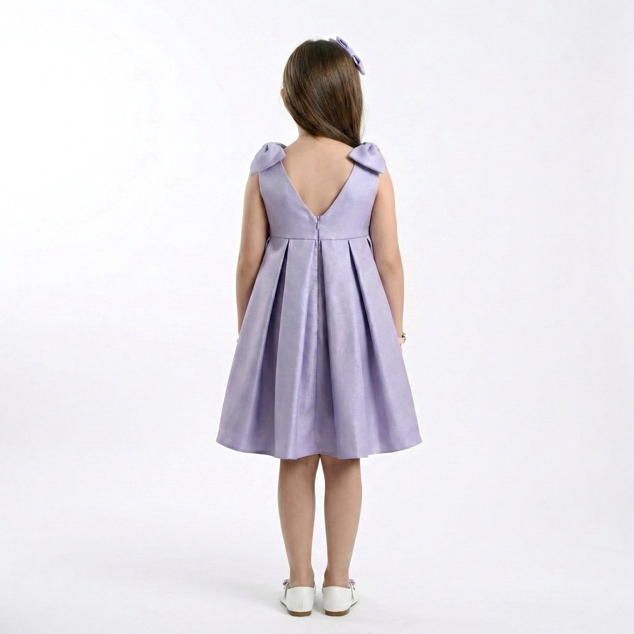 Girls' Sophisticated Satin Gala Dress with Structural Bow Details