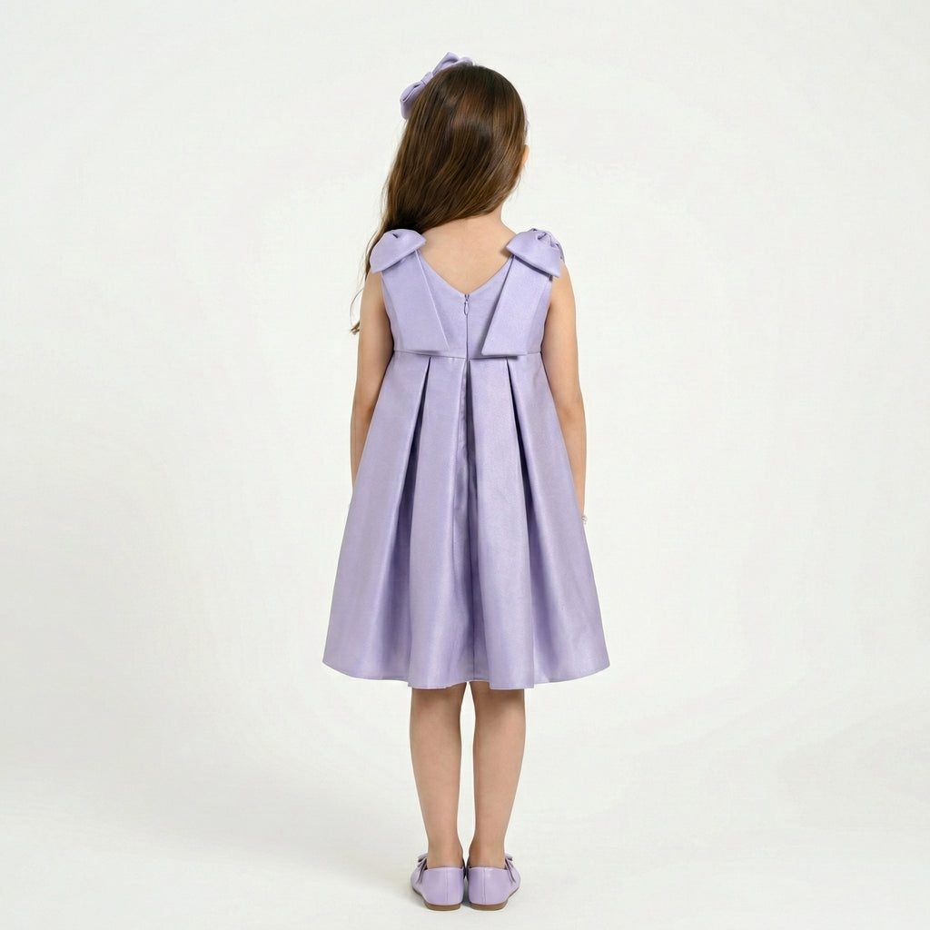 Girls' Sophisticated Satin Formal Dress with Structural Bow Details