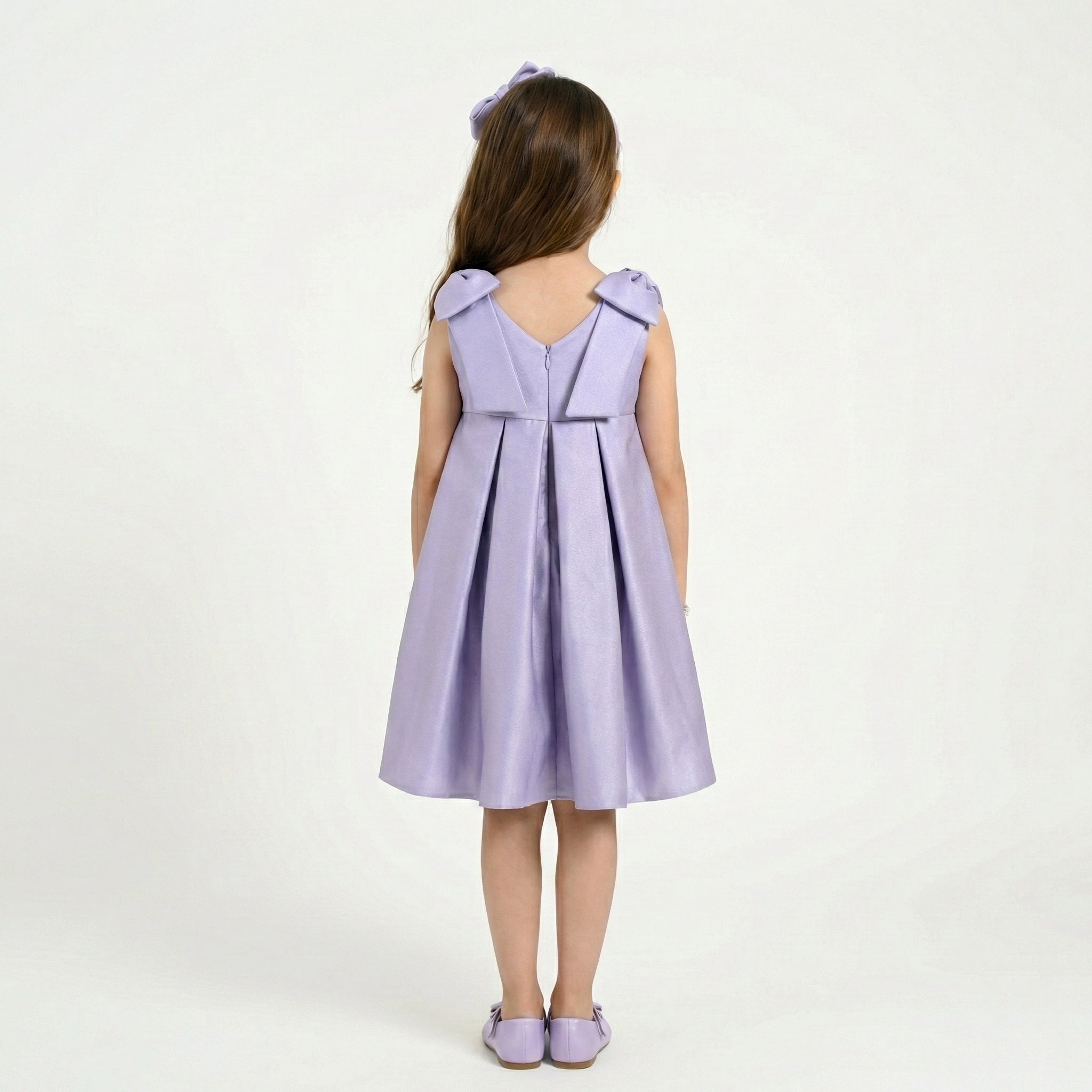 Girls' Sophisticated Satin Formal Dress with Structural Bow Details