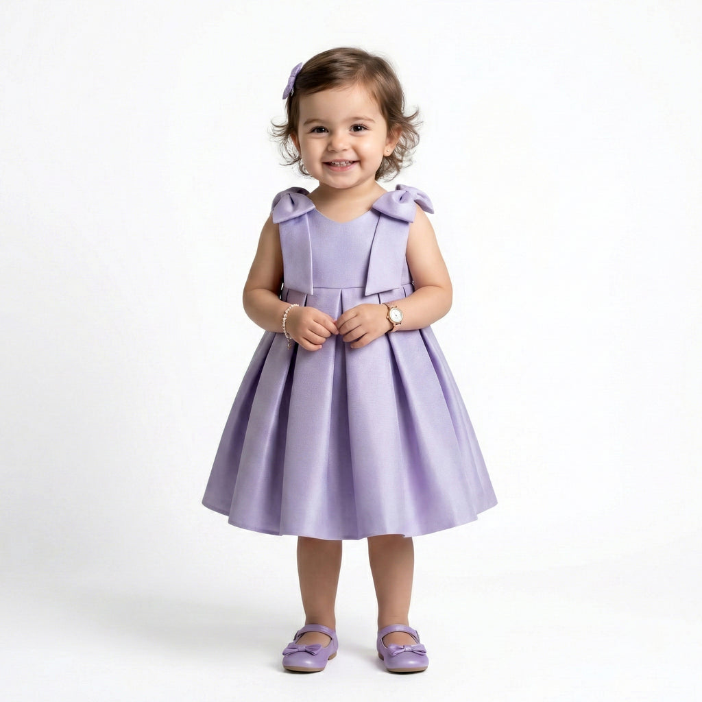 Girls' Satin Bow-Shoulder Party Dress