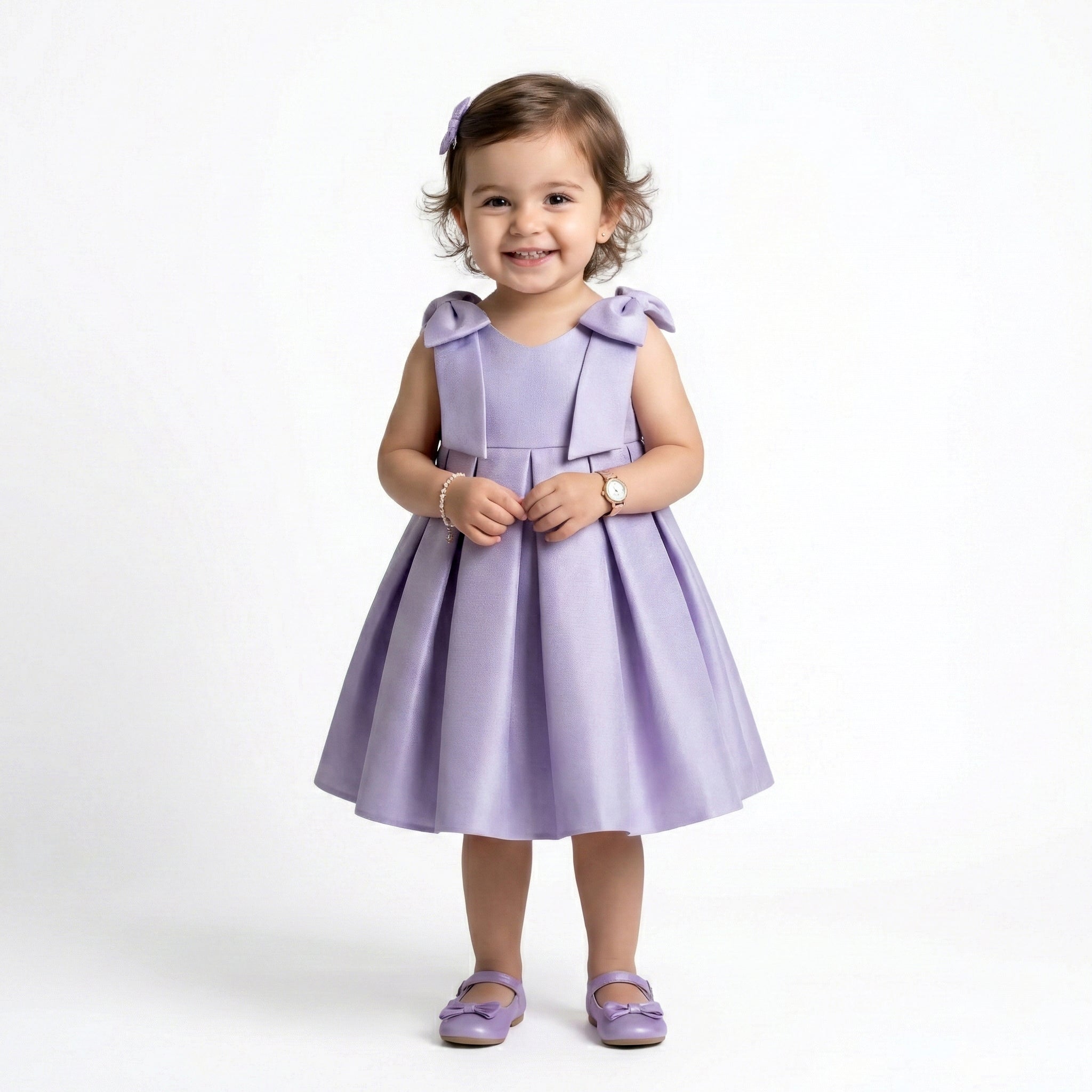 Girls' Satin Bow-Shoulder Party Dress