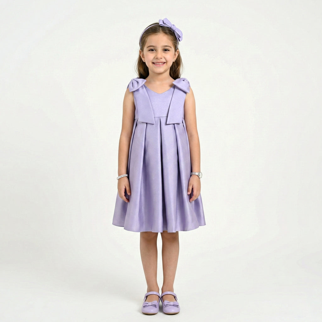 Girls' Sophisticated Satin Formal Dress with Structural Bow Details