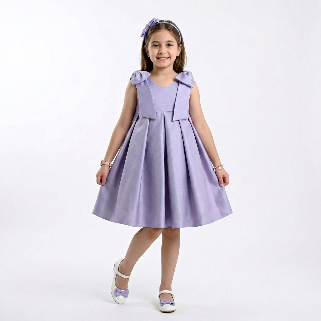 Girls' Sophisticated Satin Gala Dress with Structural Bow Details