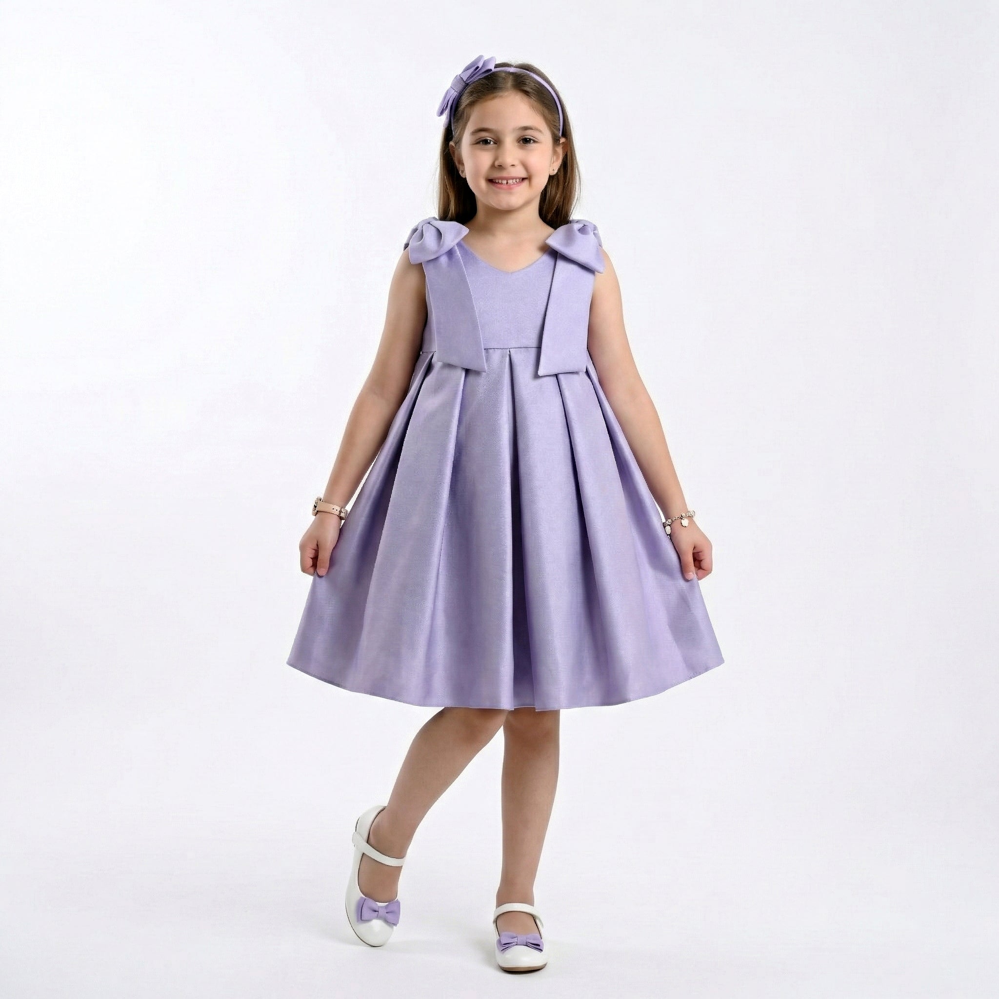 Girls' Sophisticated Satin Gala Dress with Structural Bow Details