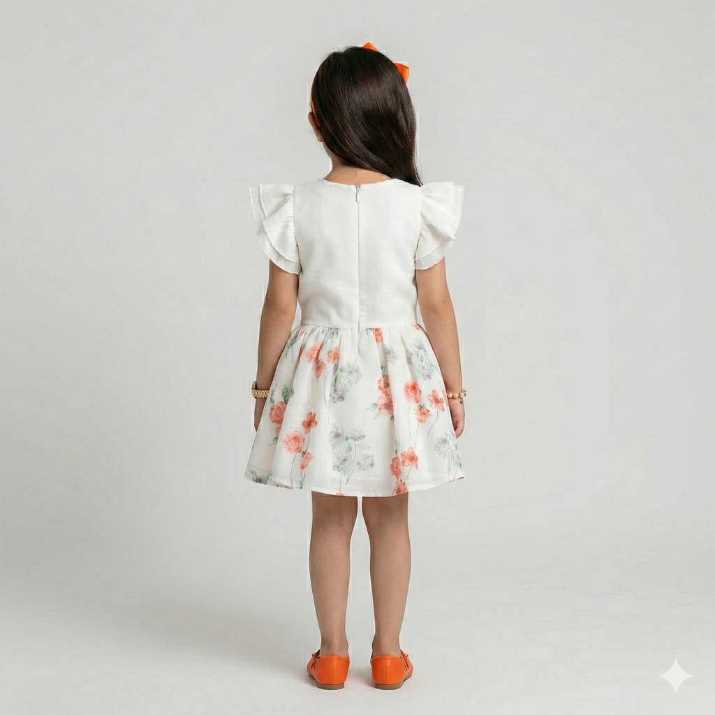 Girls' Elegant Embroidered Tulle Gala Dress with Flutter Sleeves