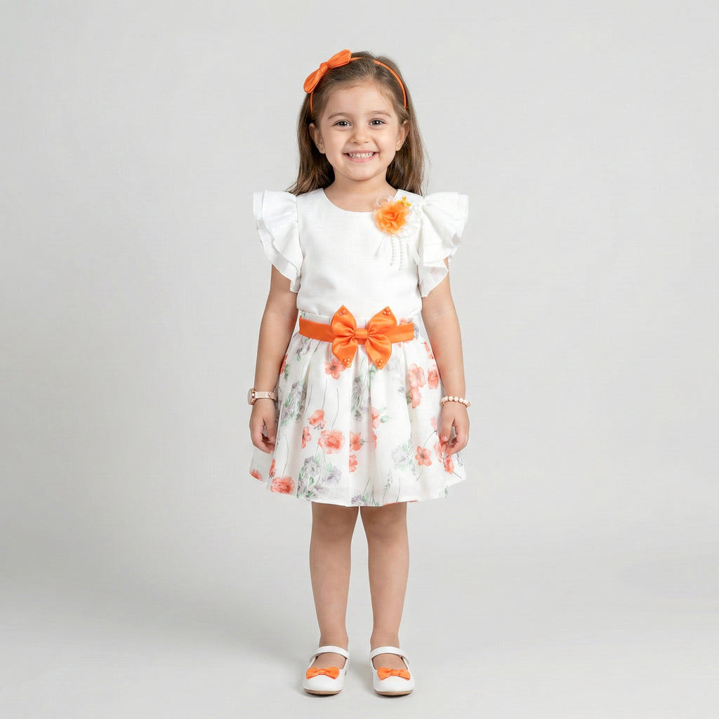 Girls' Whimsical Lace-Bodice Tulle Dress with Scalloped Hem
