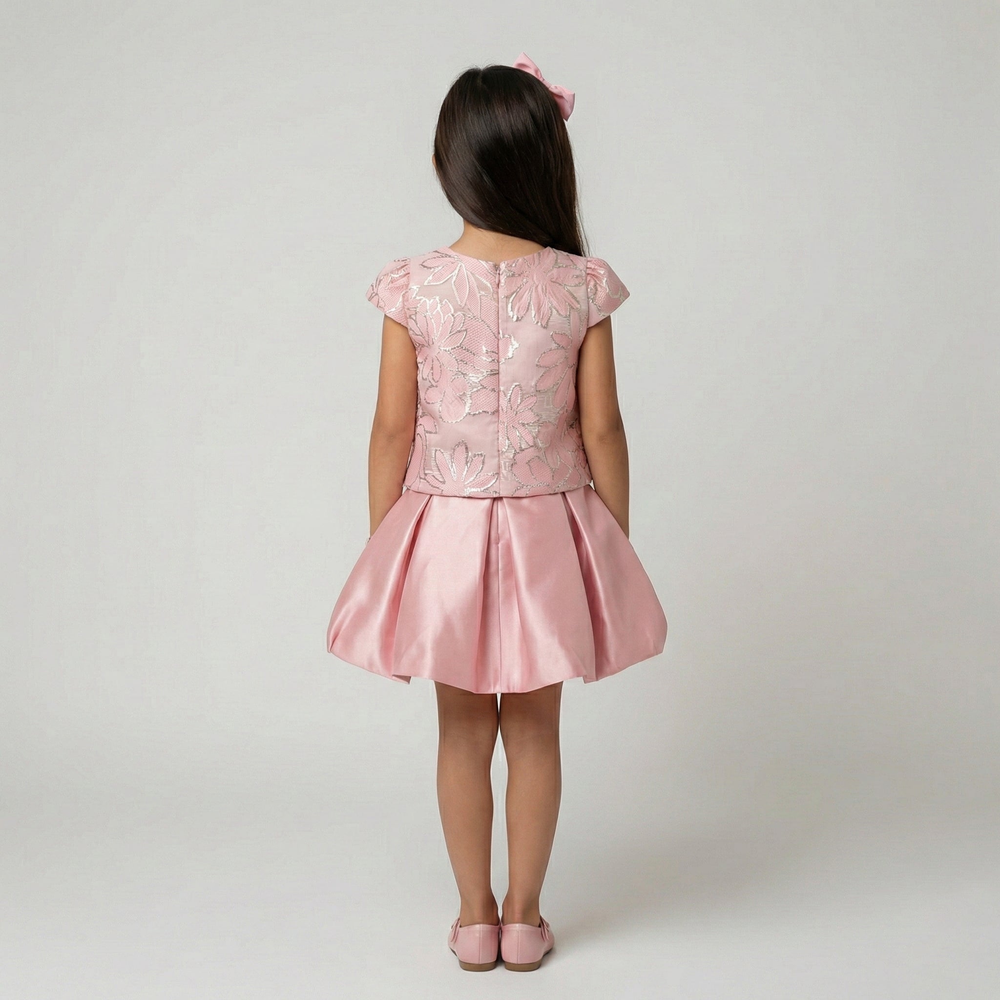 Girls' Elegant Satin & Ruffled Tulle Gala Dress