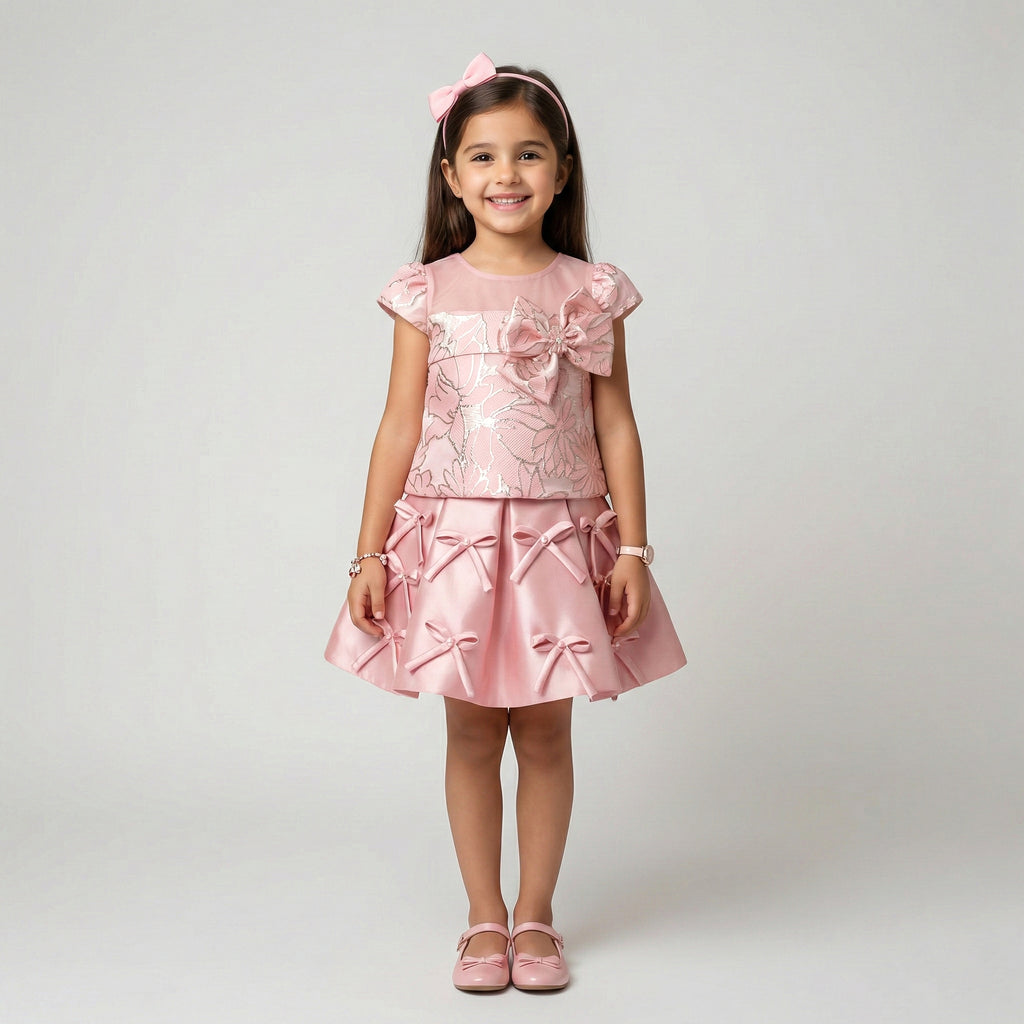 Girls' Elegant Satin & Ruffled Tulle Gala Dress