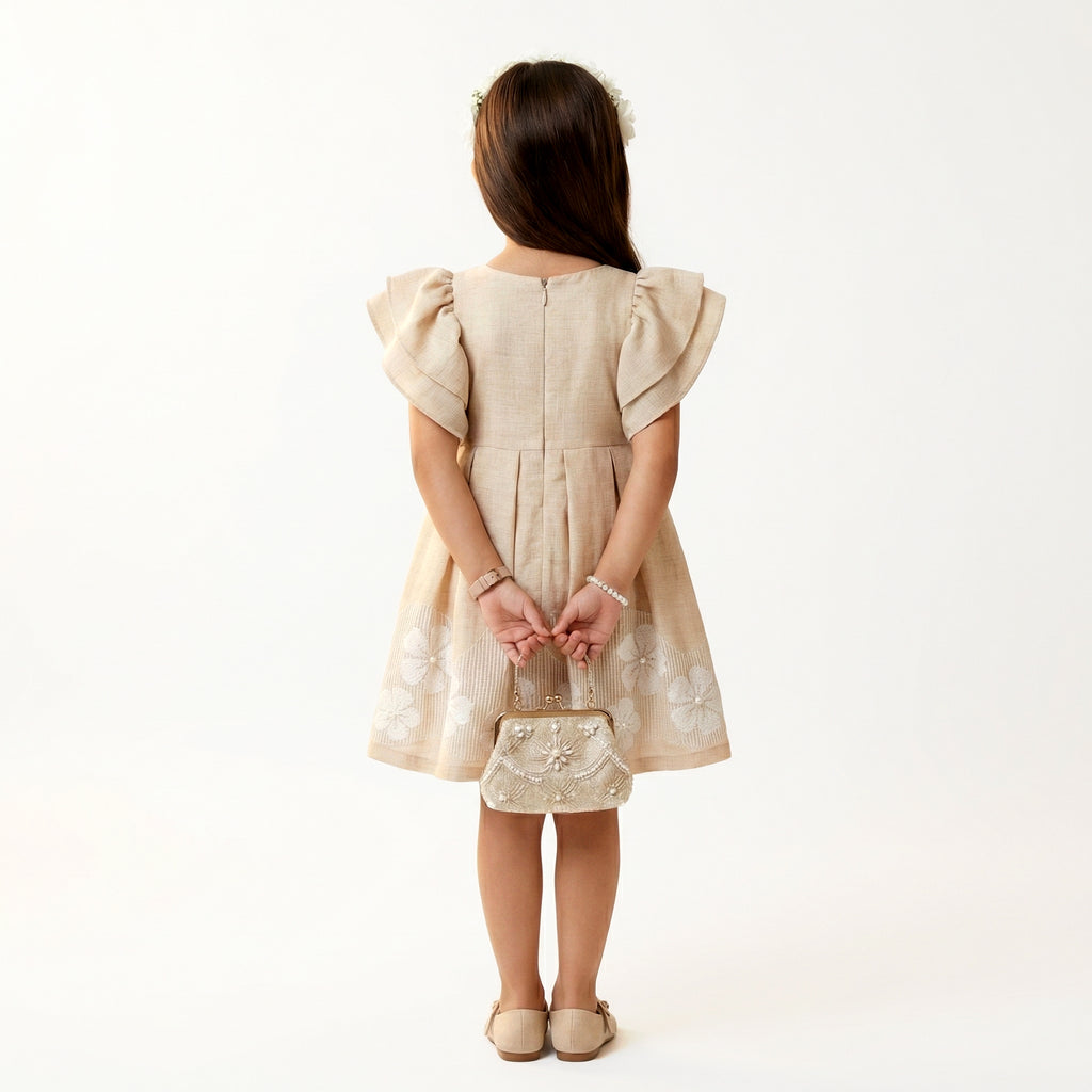 Classic Embroidered Floral Dress with Statement Bow