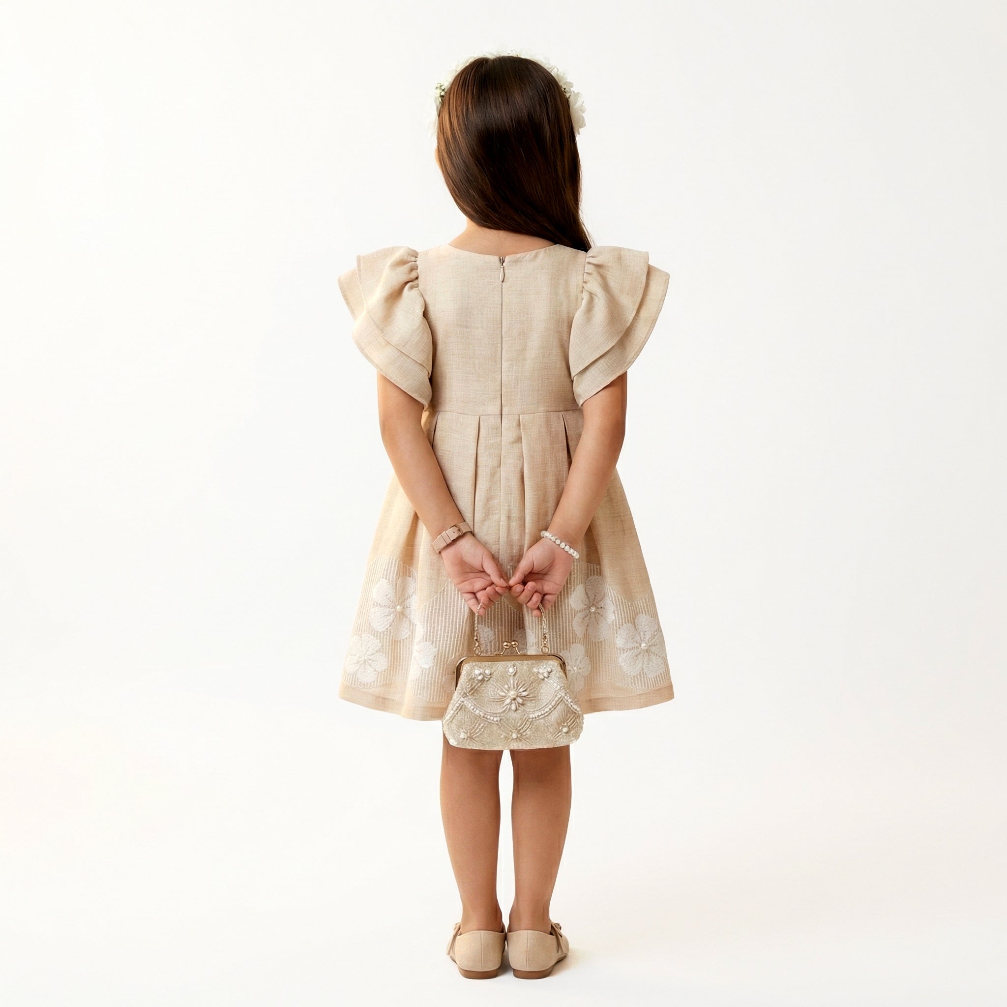 Classic Embroidered Floral Dress with Statement Bow