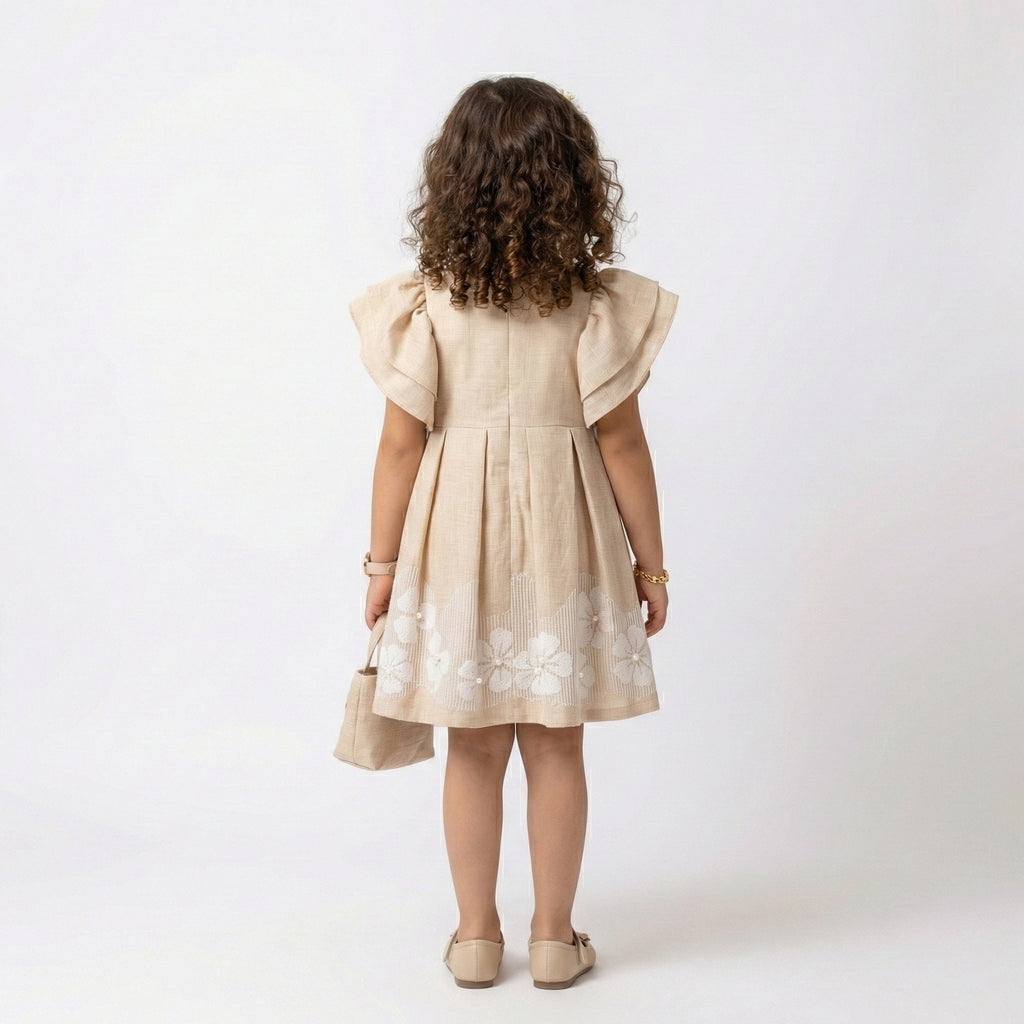 Refined Floral-Hem Linen-Style Dress