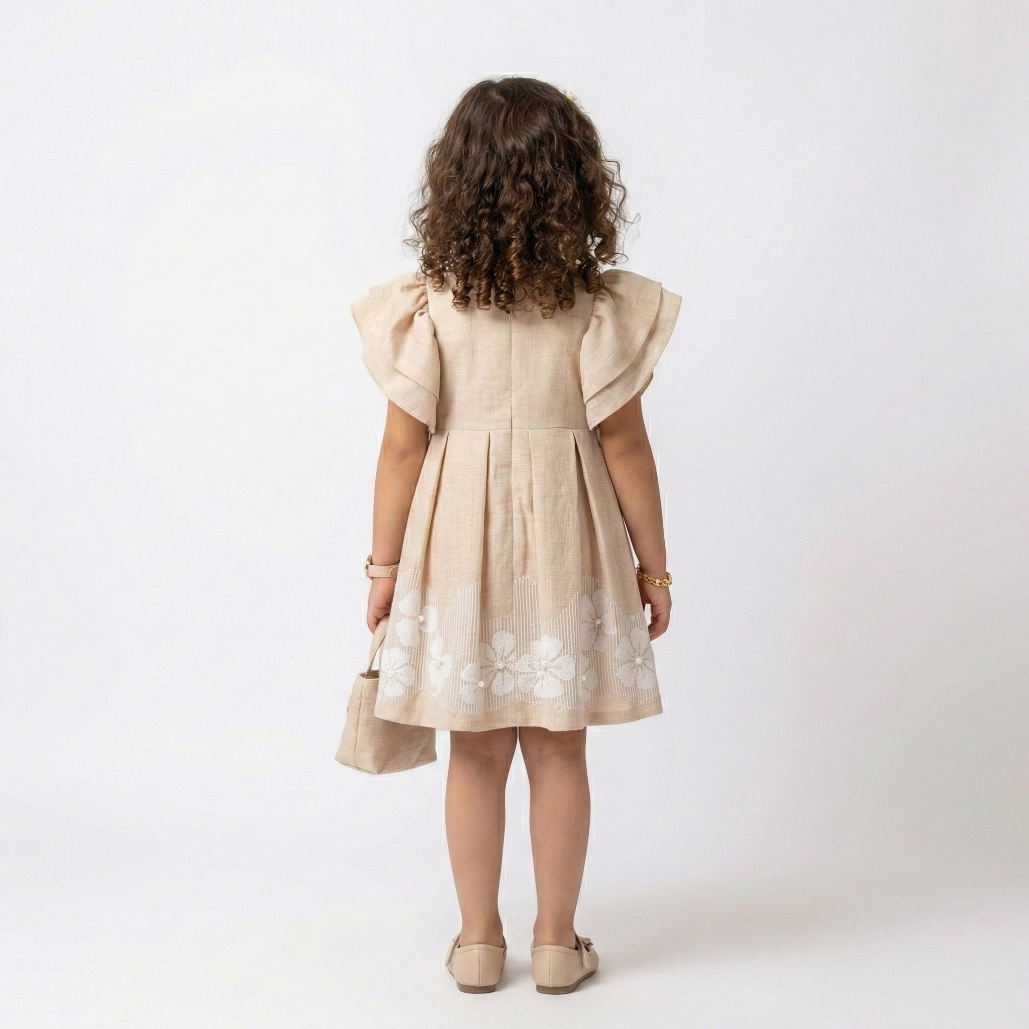 Refined Floral-Hem Linen-Style Dress