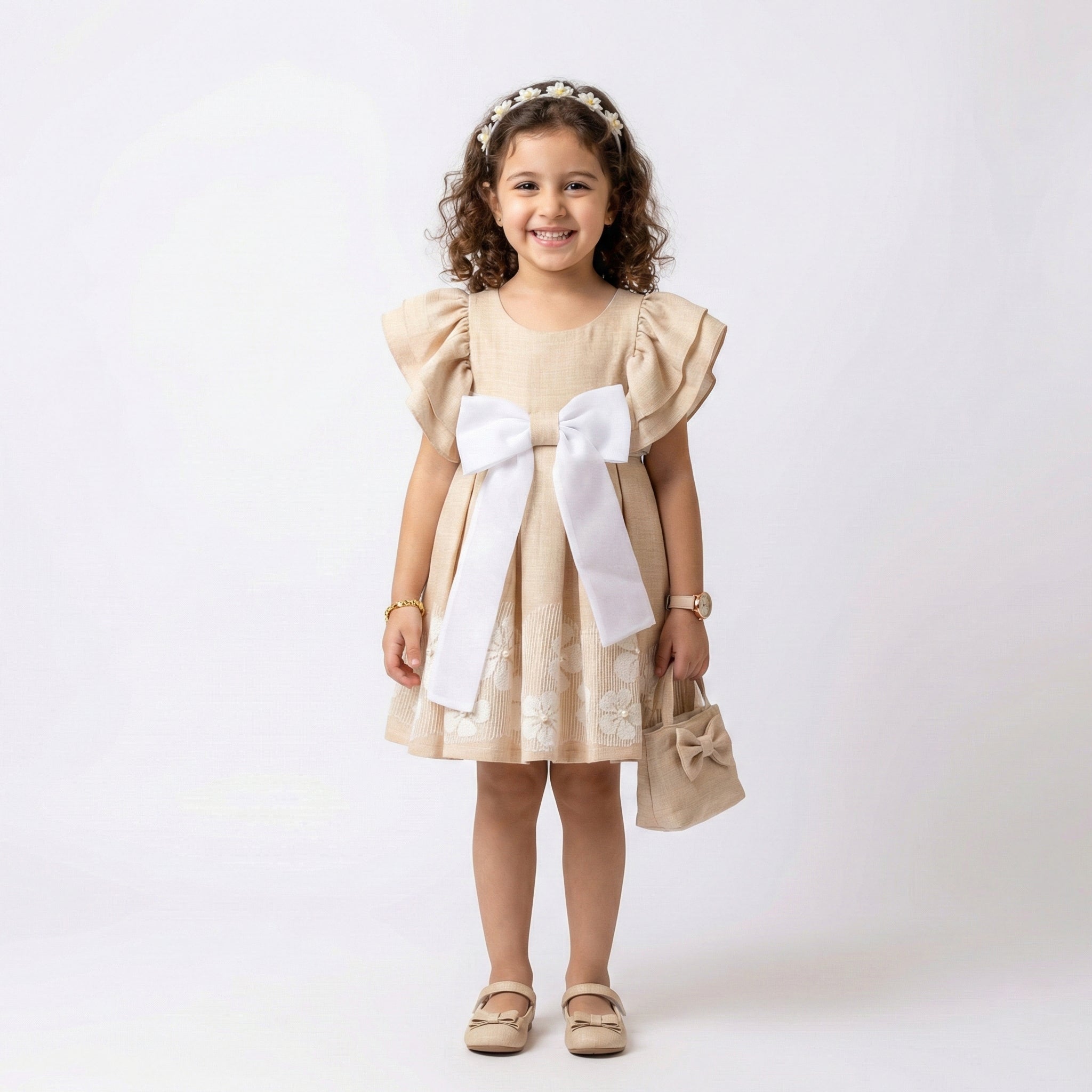 Refined Floral-Hem Linen-Style Dress