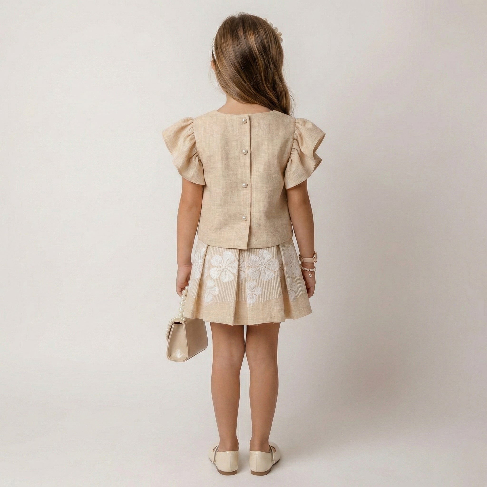Big Girls Sophisticated Pearl-Trimmed Dress – Premium Floral Embroidery