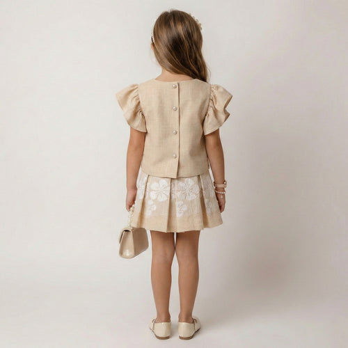 Big Girls Sophisticated Pearl-Trimmed Dress – Premium Floral Embroidery