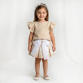 Toddler Girls Linen-Textured Party Dress – Pearl & Floral Accents