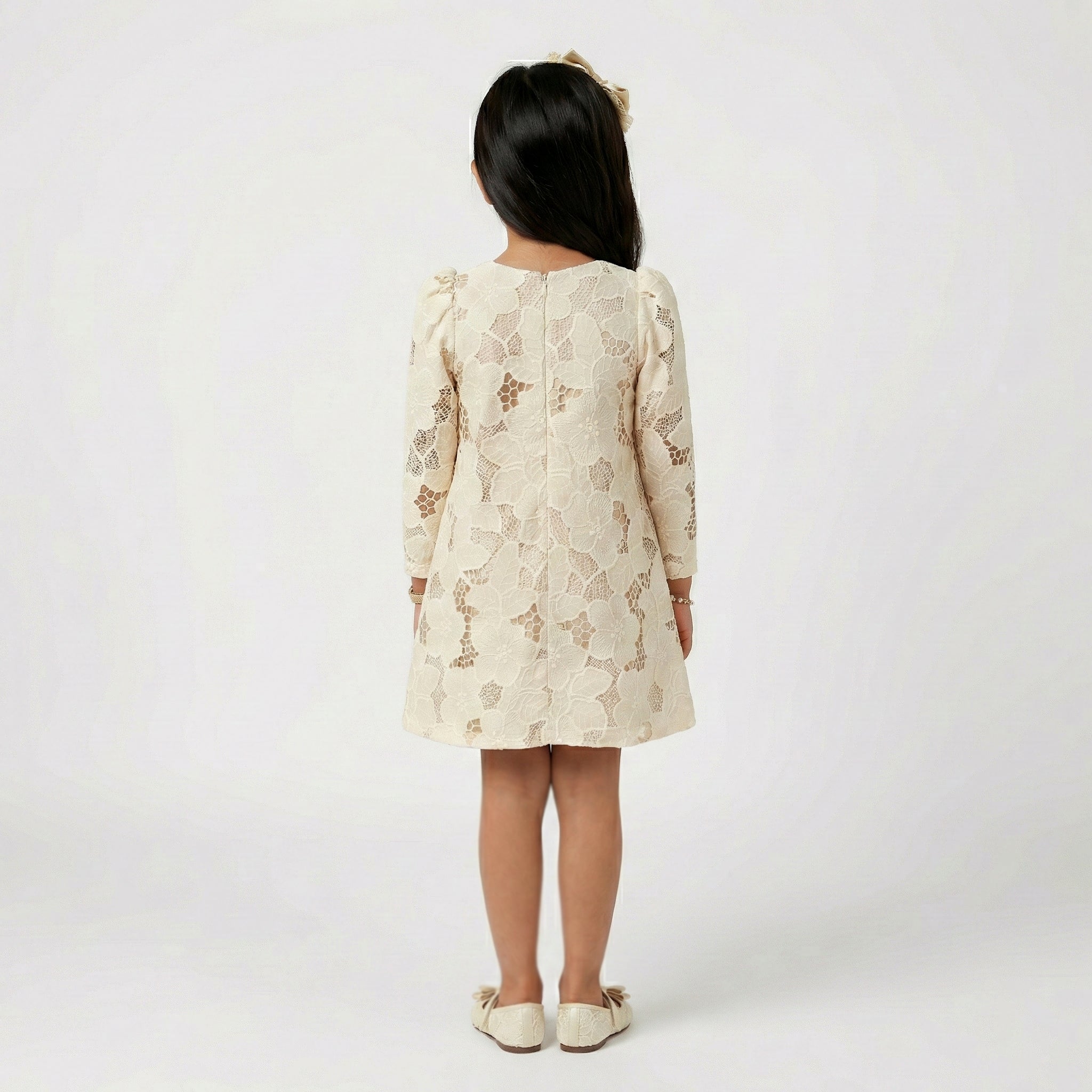 Girls' Flora Embroidered Lace Dress with Statement Satin Bow