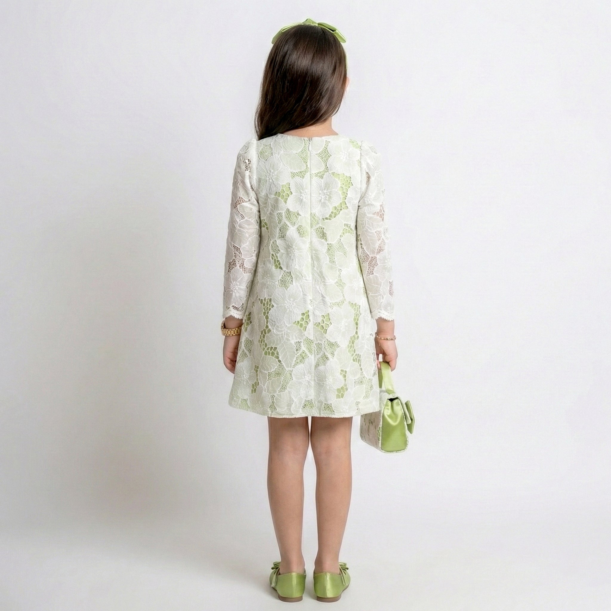 Big Girls Floral Lace Occasion Dress – Sophisticated Sage Green Party Wear