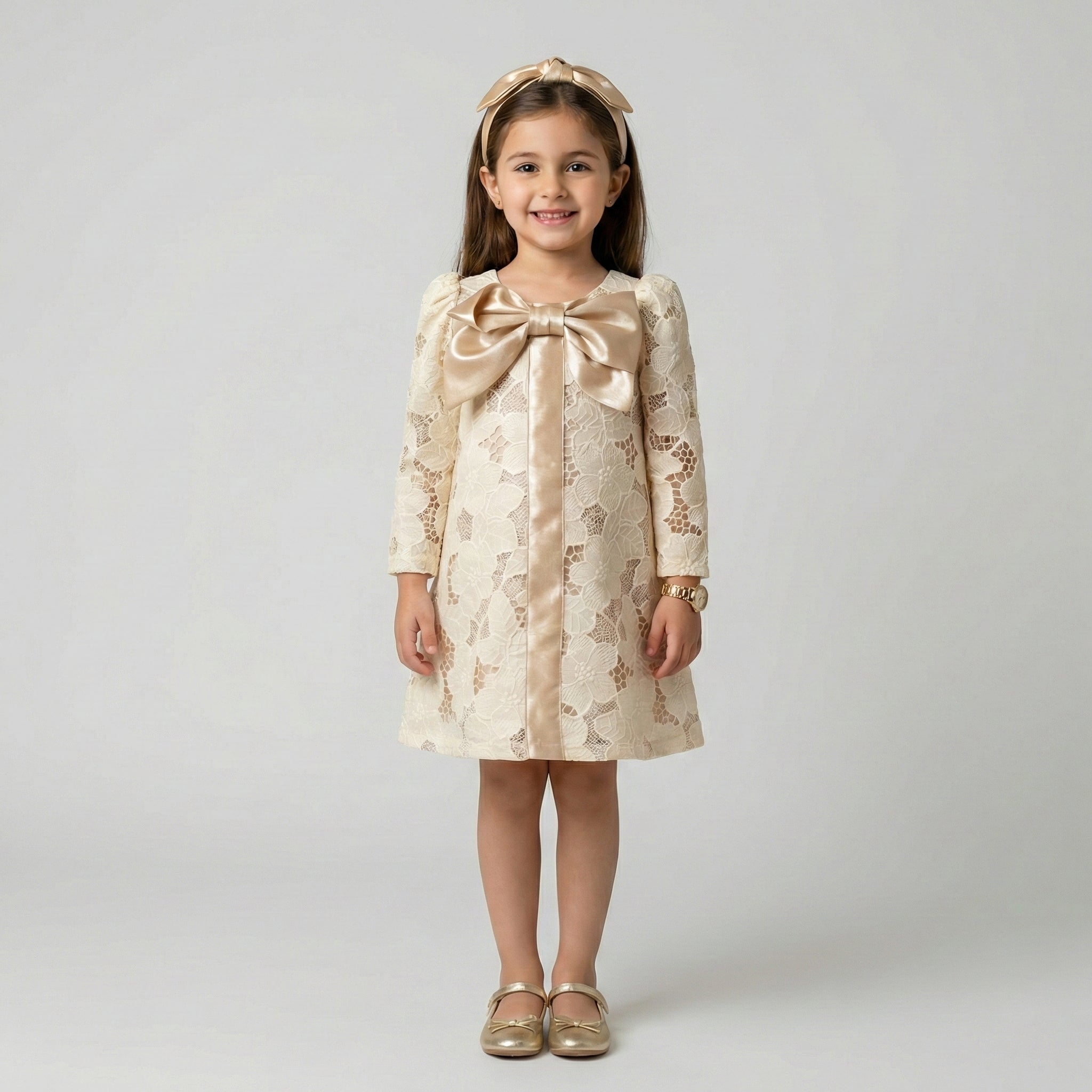 Girls' Flora Embroidered Lace Dress with Statement Satin Bow