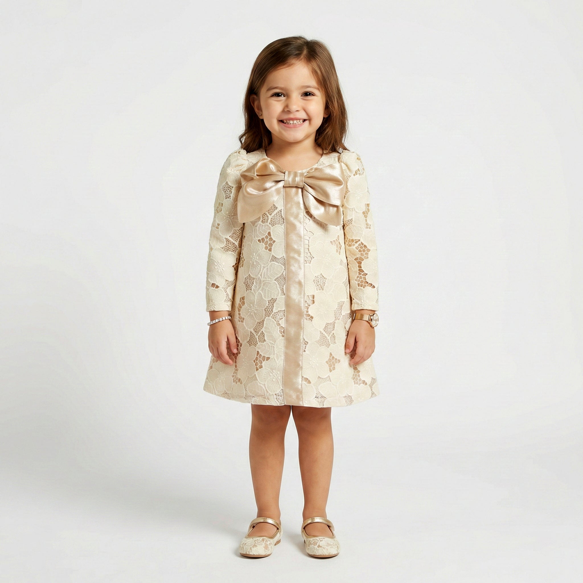 Girls' Flora Embroidered Lace Dress with Statement Satin Bow