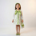 Girls Sage Green Lace Party Dress – Elegant Long-Sleeve Ceremony Wear