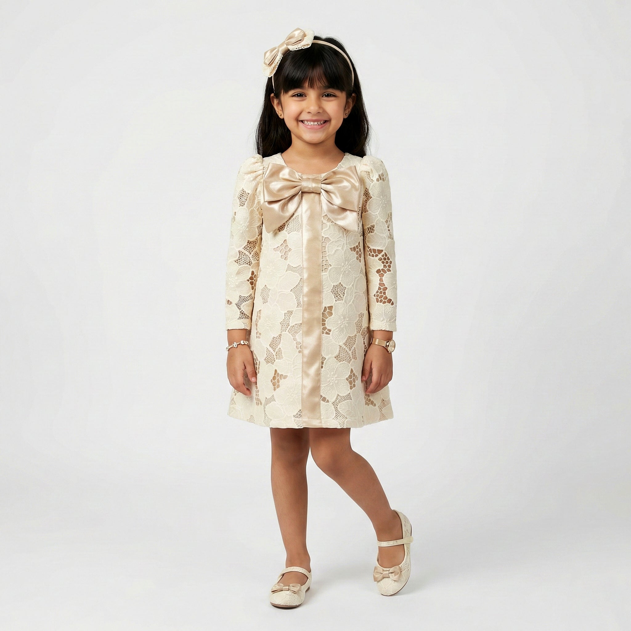 Girls' Flora Embroidered Lace Dress with Statement Satin Bow