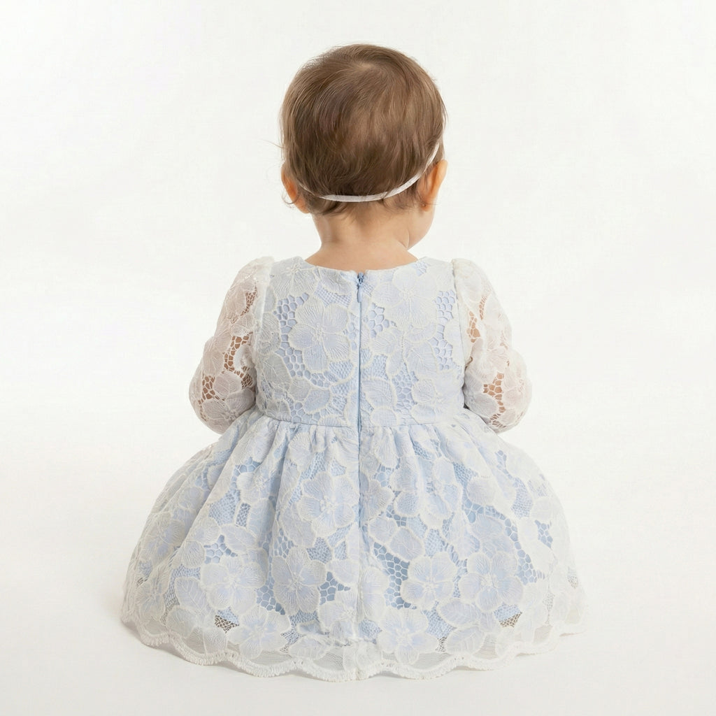 Heirloom Floral Lace & Satin Occasion Dress with Signature Bow