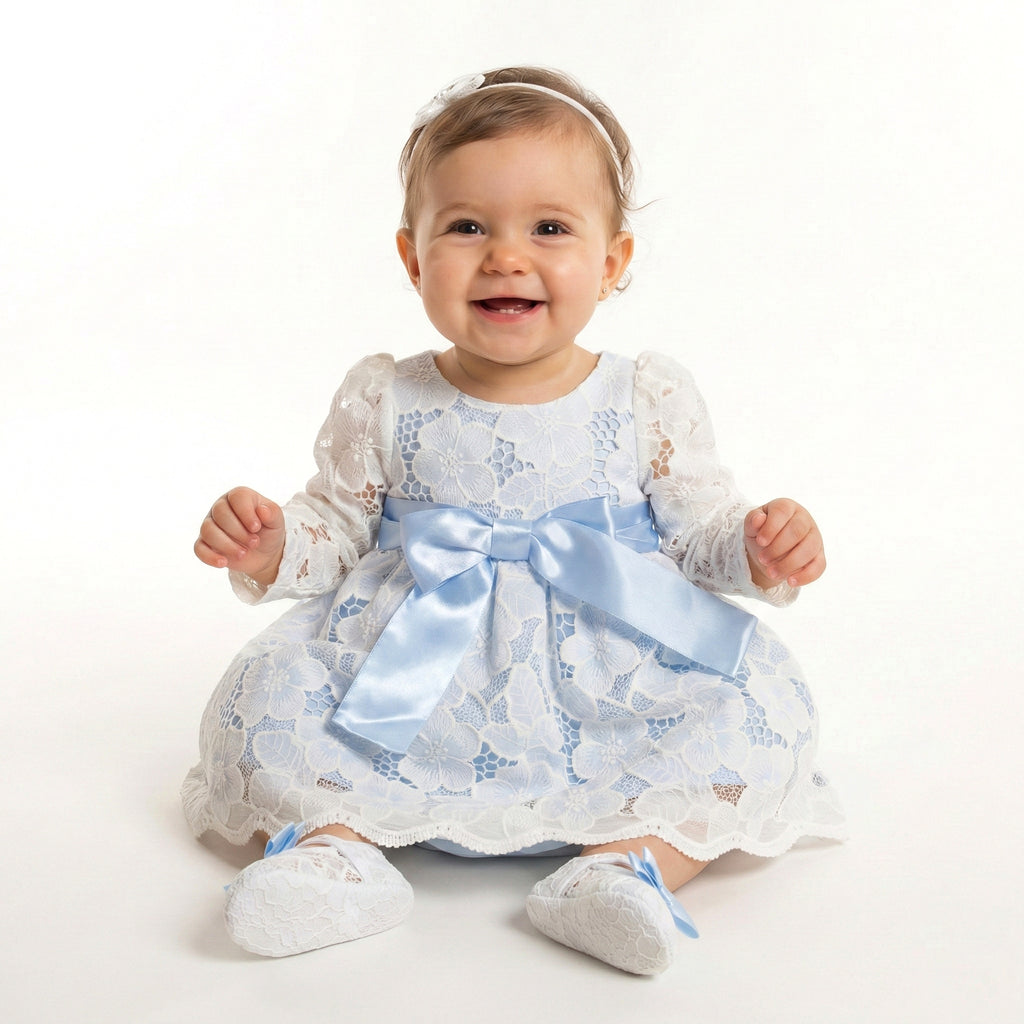 Heirloom Floral Lace & Satin Occasion Dress with Signature Bow
