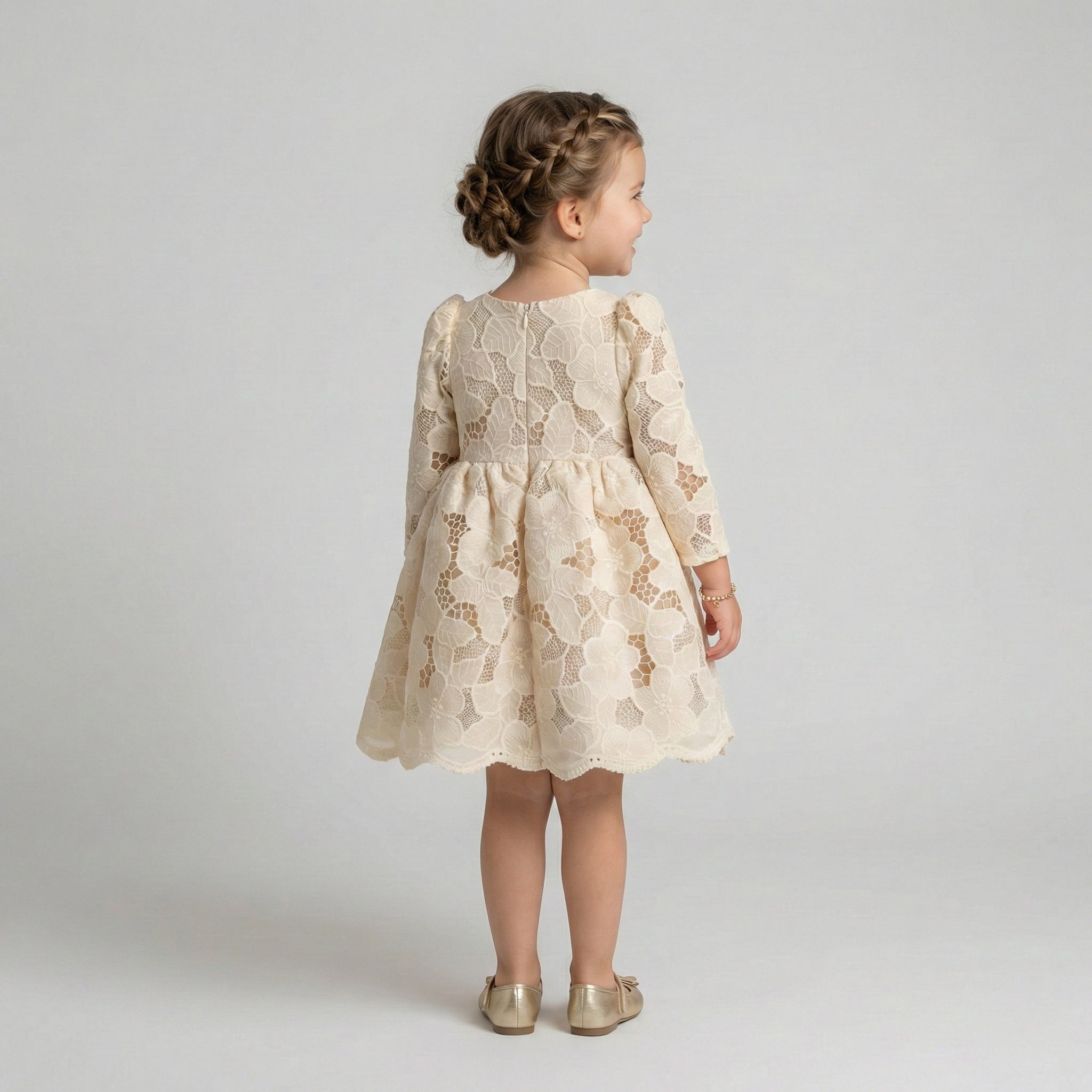 Girls' Champagne Floral Lace Boutique Party Dress