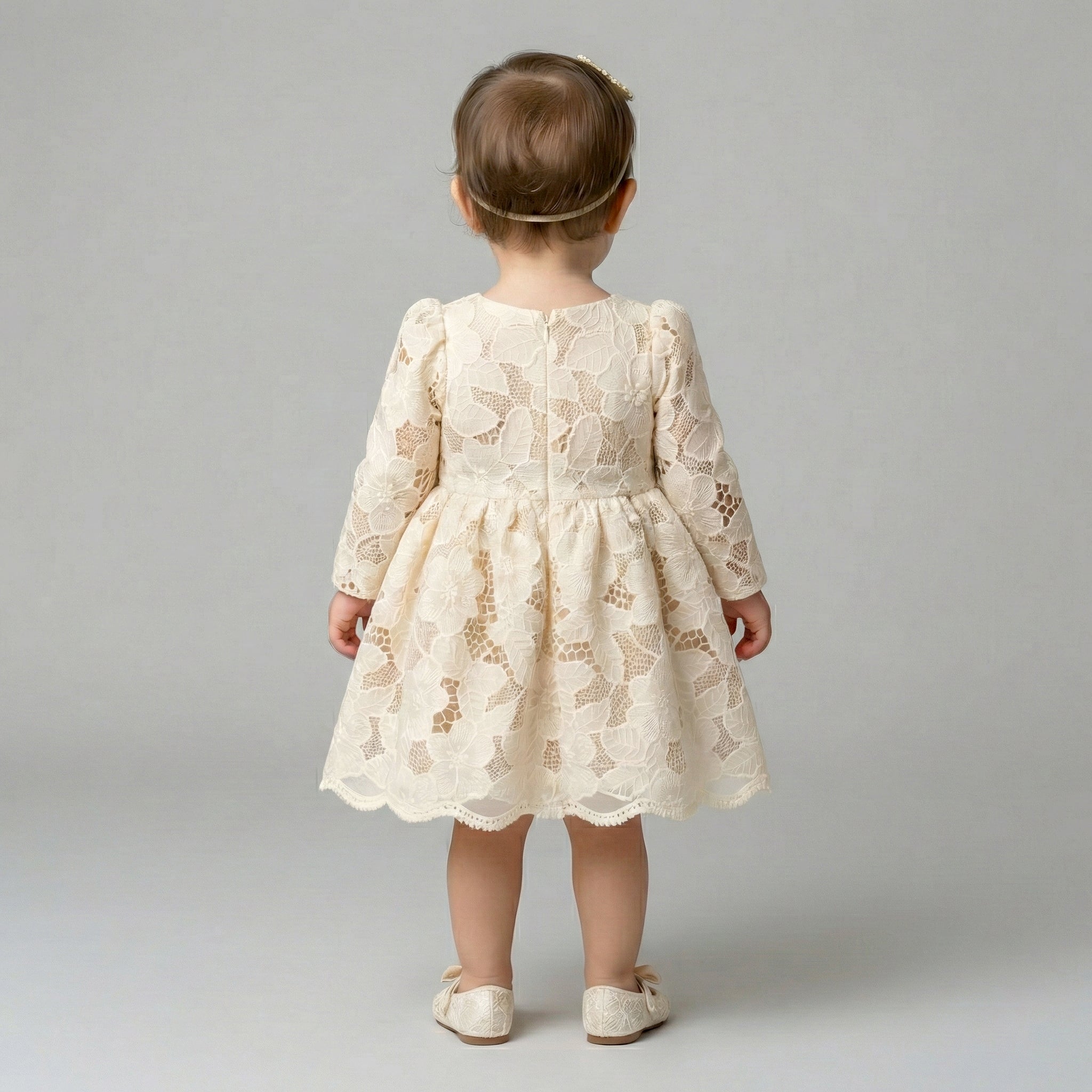 Girls' Champagne Floral Lace Boutique Party Dress