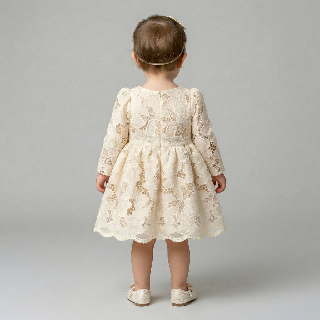 Heirloom Floral Lace & Satin Occasion Dress with Signature Bow