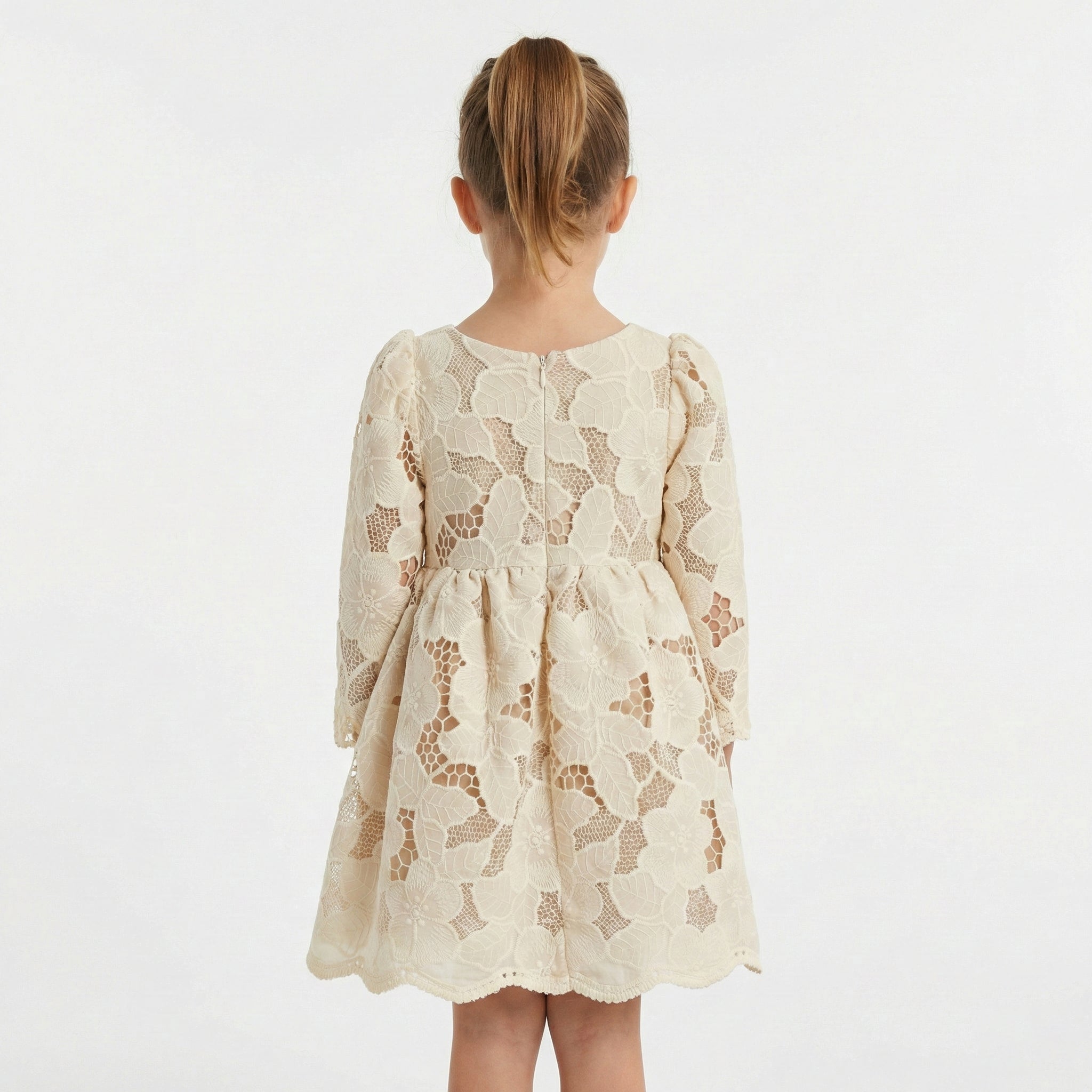 Girls' Champagne Floral Lace Boutique Party Dress