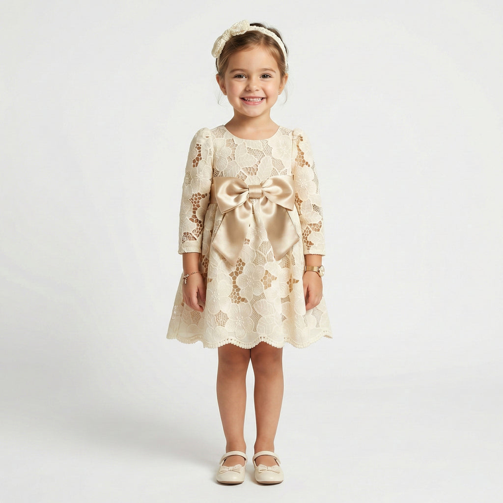 Vintage-Inspired Floral Lace Party Dress with Oversized Satin Bow