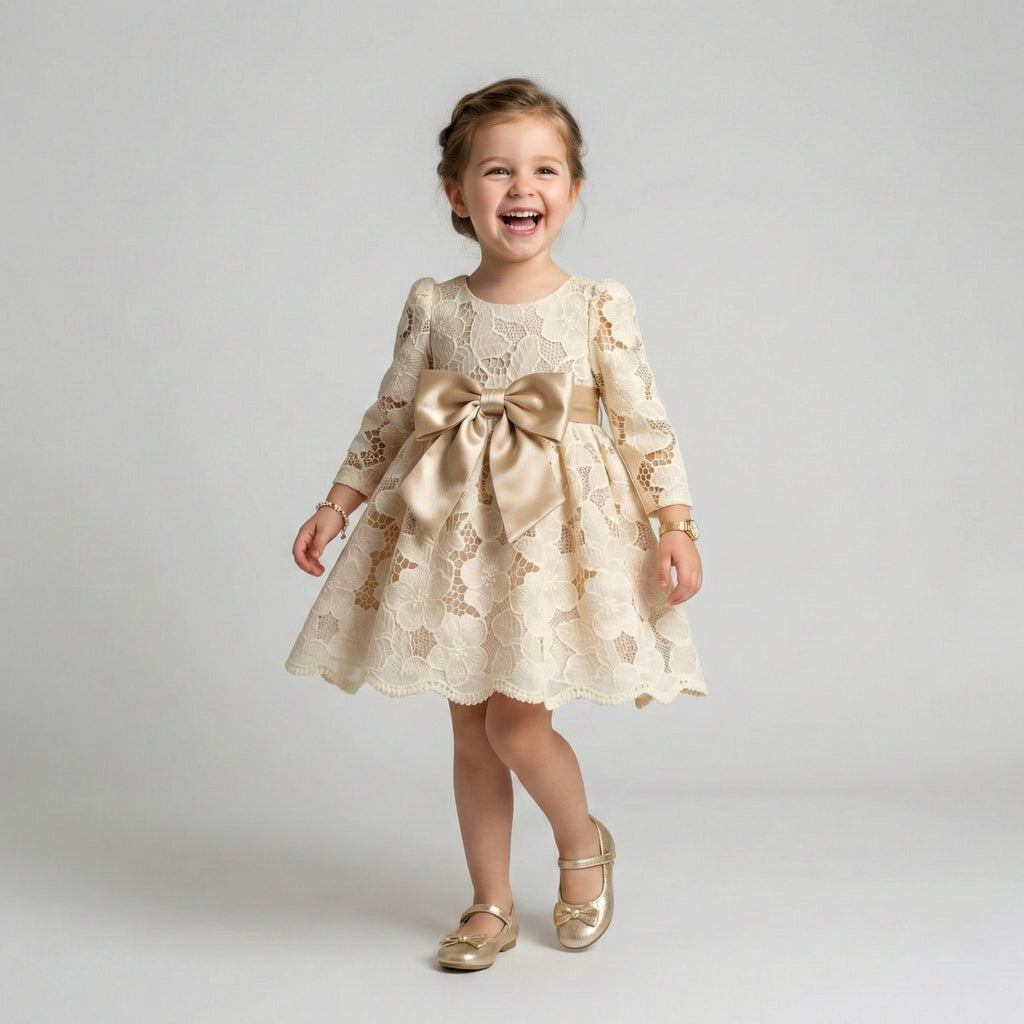 Enchanted Satin Occasion Dress with Elegant Bow