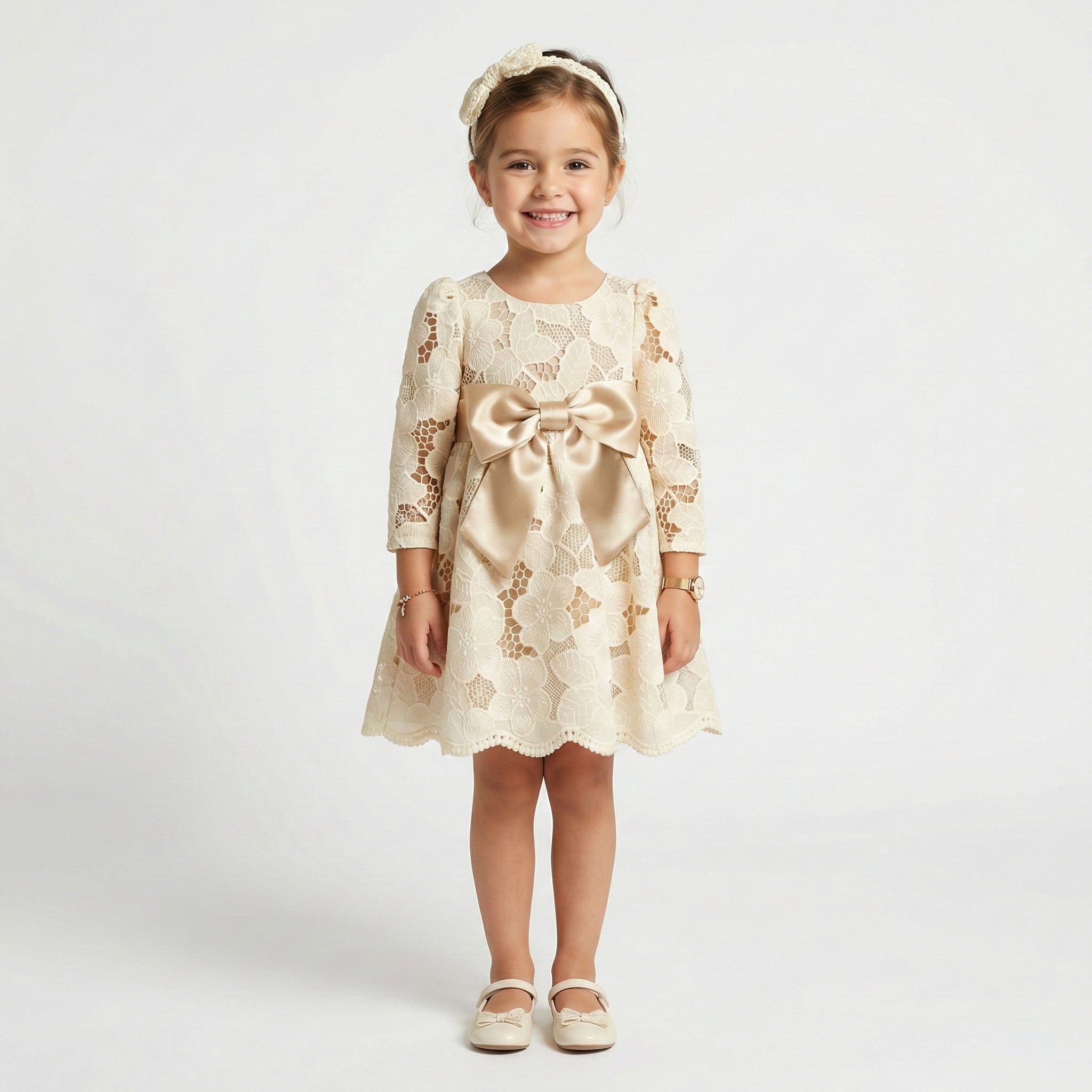 Girls' Champagne Floral Lace Boutique Party Dress