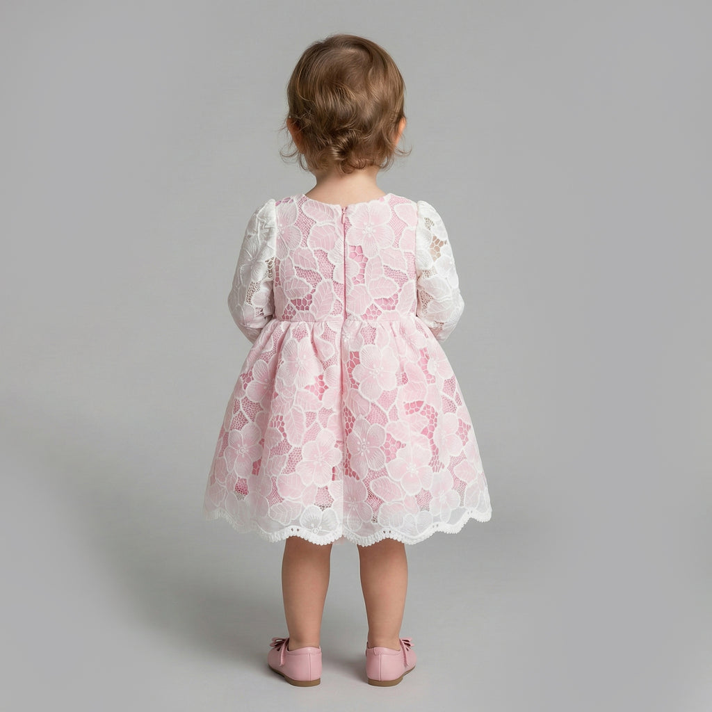 Heirloom Floral Lace & Satin Occasion Dress with Signature Bow