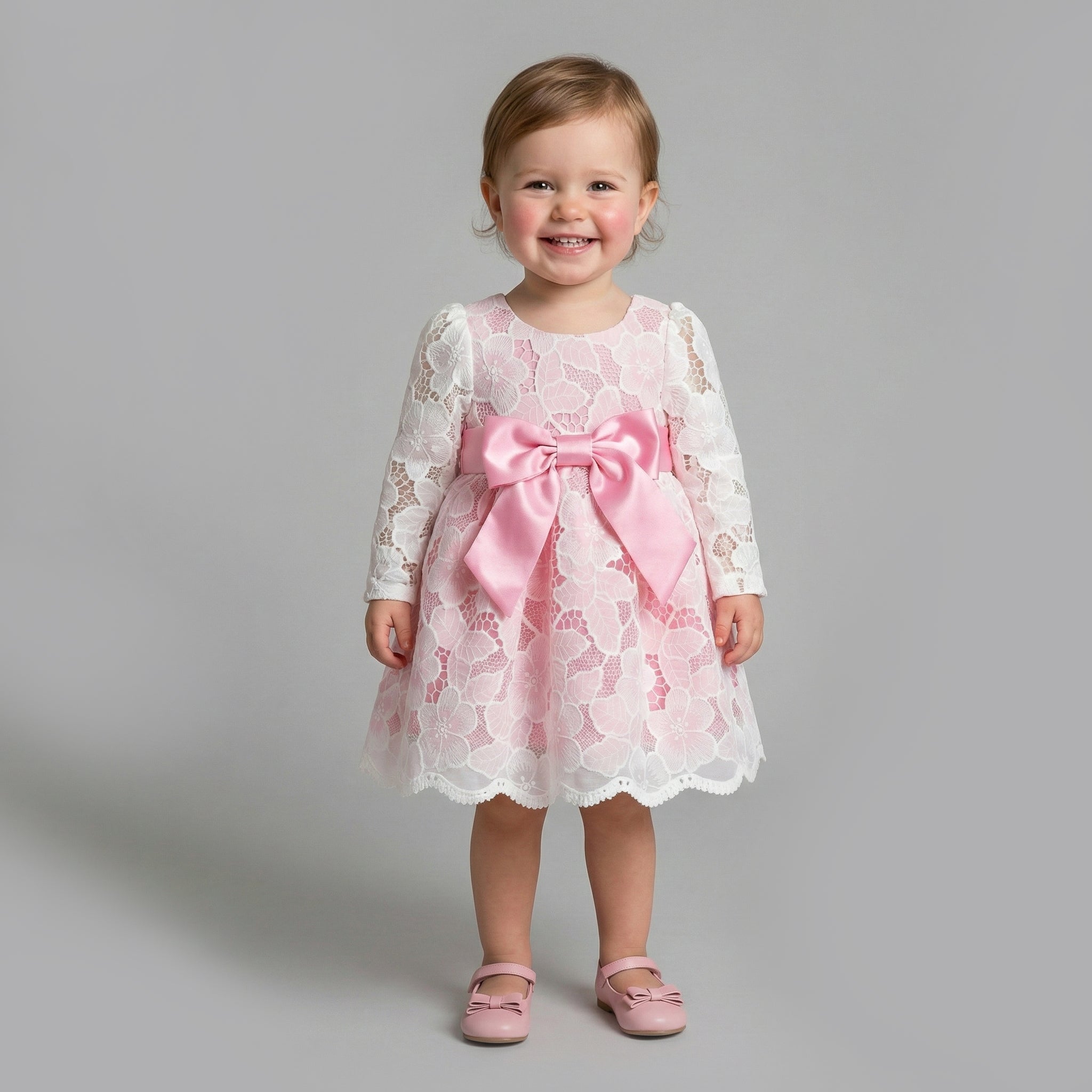 Heirloom Floral Lace & Satin Occasion Dress with Signature Bow