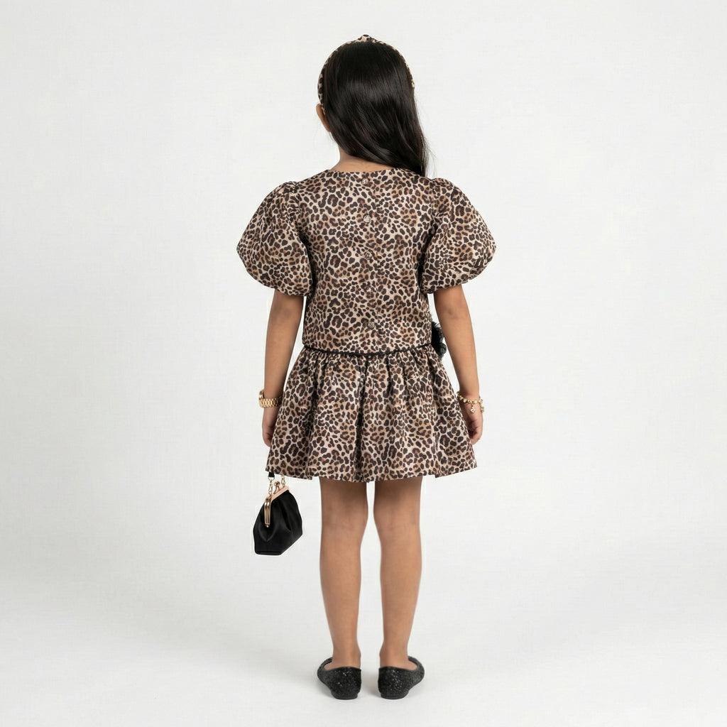 Big Girls Leopard Print Sophisticated Occasion Dress – Velvet-Trimmed Design