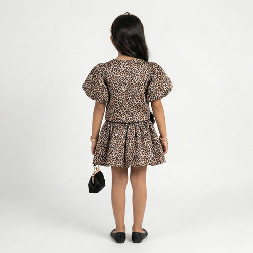 Big Girls Leopard Print Sophisticated Occasion Dress – Velvet-Trimmed Design
