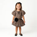 Toddler Girls Leopard Print Puff-Sleeve Party Dress – Velour Trim Details