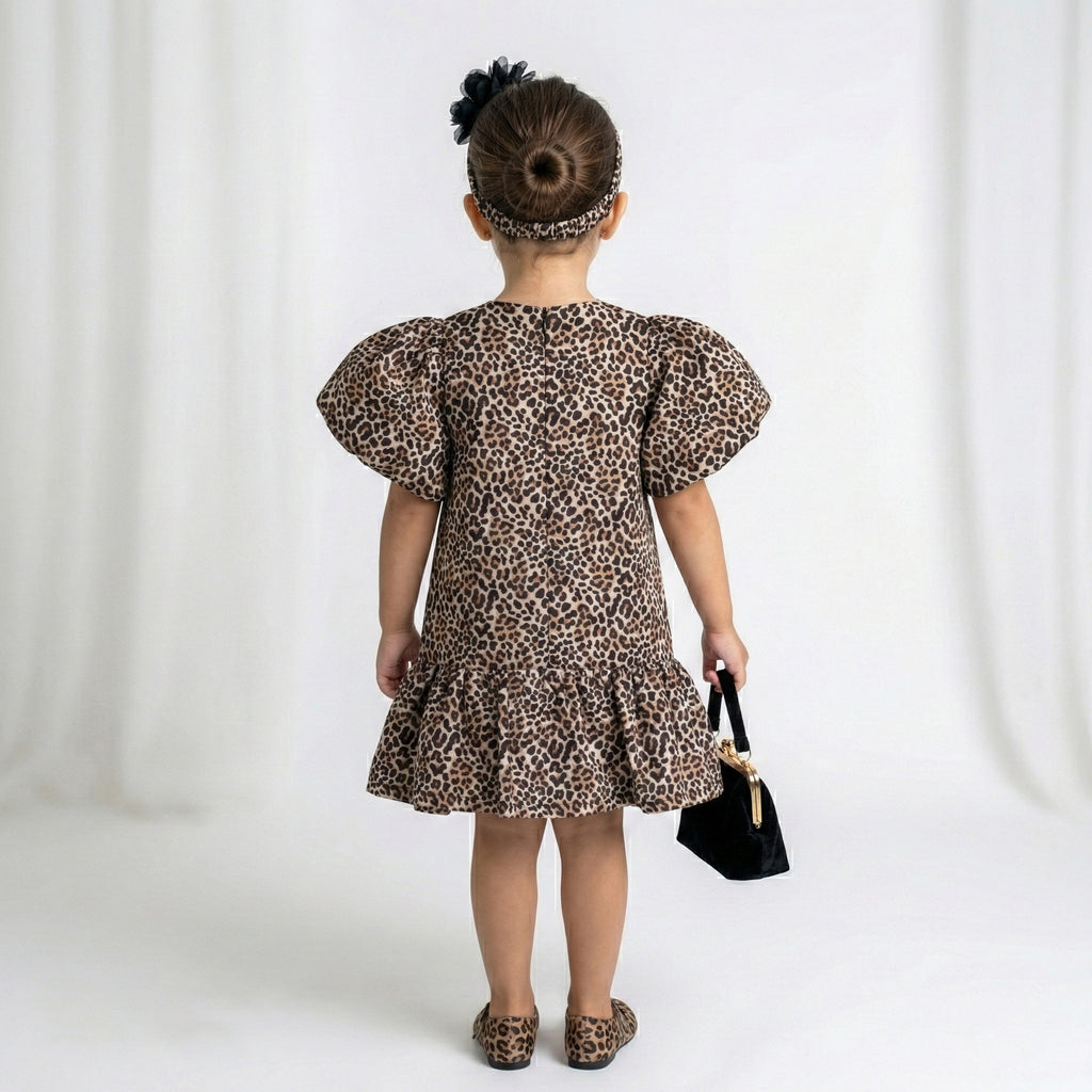 Toddler Girls Leopard Print Puff-Sleeve Dress – Fun & Trendy Party Wear
