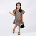 Girls Leopard Print Fashion Dress – Chic Puff-Sleeve Occasion Wear