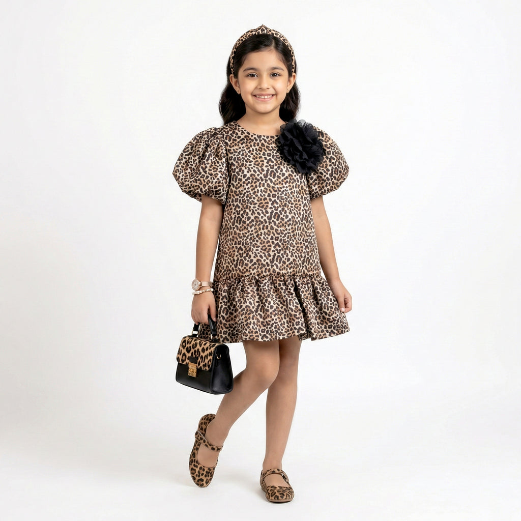 Big Girls Leopard Print Statement Dress – Sophisticated Ruffle-Hem Party Dress