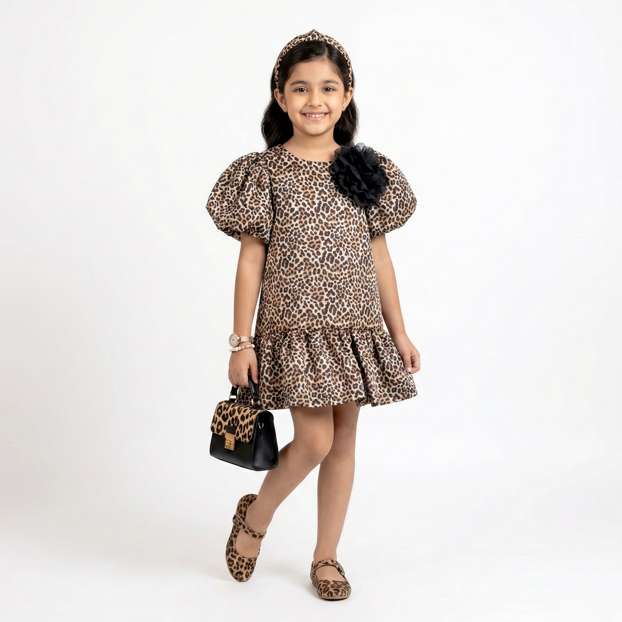 Big Girls Leopard Print Statement Dress – Sophisticated Ruffle-Hem Party Dress