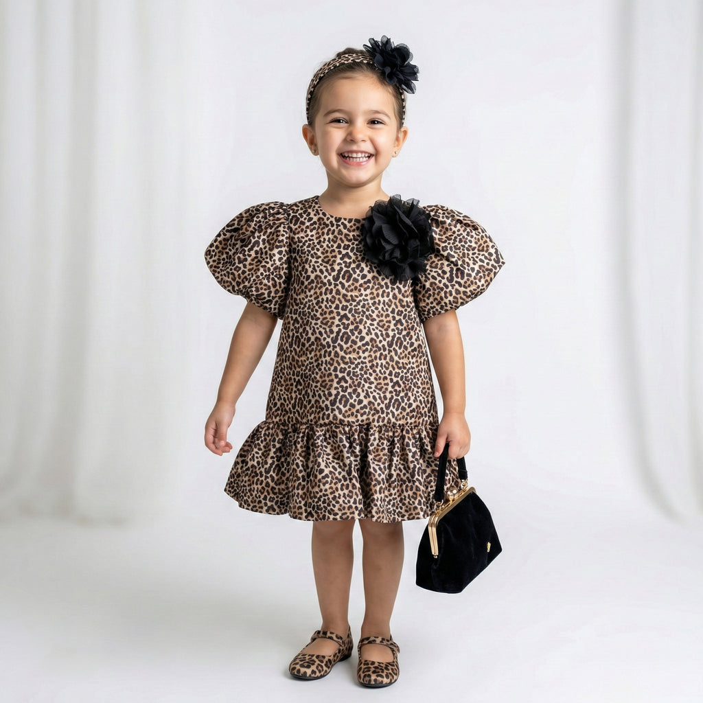 Toddler Girls Leopard Print Puff-Sleeve Dress – Fun & Trendy Party Wear